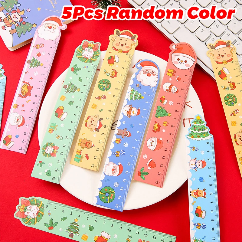 

5Pcs Christmas Straight Ruler Cartoon Santa Snowman Elk Drawing Measuring Tool Kids Stationery Gift Prizes