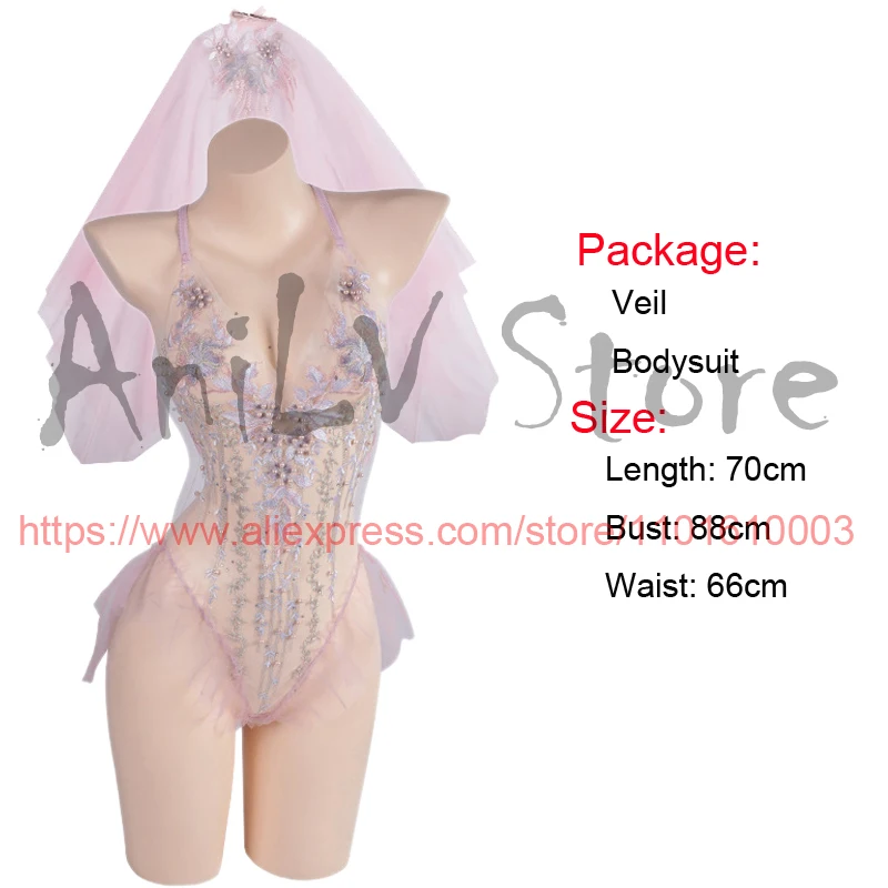 AniLV Bride Wedding Gown Veil Pajamas Cosplay Women Embroidery Lace Flower Bodysuit Clothes Costume
