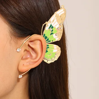 Sweet Single Elf Fairy Clip Earrings For Women Whole Ear Without Hole Ear Cuffs Rhinestone Wings Butterfly Fake Earrings Gifts