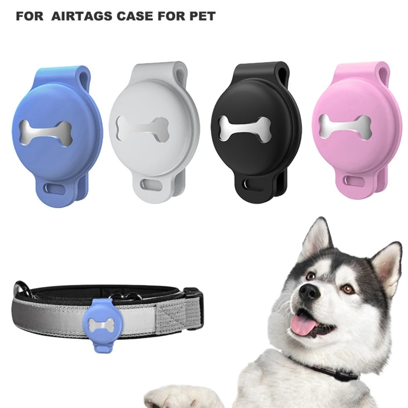 

Cases for Air-Tag Dog Collar Holder Flexible Silicone Cover with Back Buckle Fits Pet Collars Protective Anti-Scratch Dropship