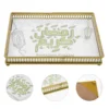 1pc Muslim Painting Eid Metal Plate Square Service Tray Party Supplies (Golden) Service Plate Eid Tray 1