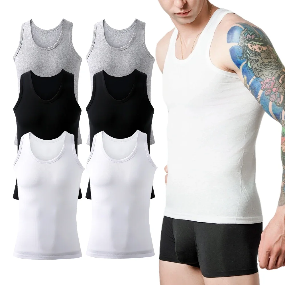 6Pcs Men's Cotton Athletic Tank Top Sleeveless Breathable Moisture-Wicking Undershirt Summer Lightweight cotton tank underwear
