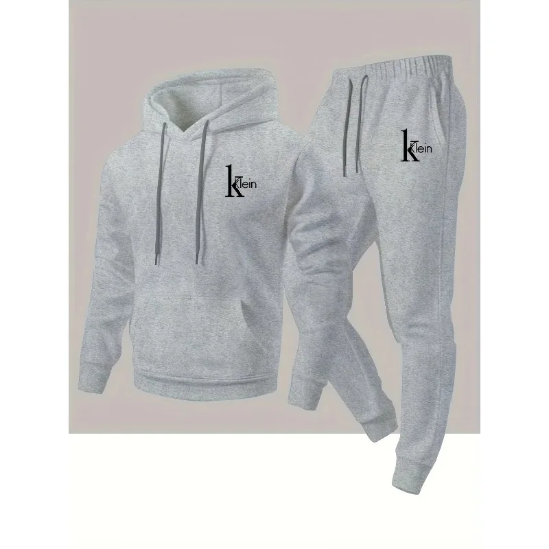 2026 Men's Two-Piece Casual Long-Sleeved Hooded Shirt and Jogging Pants Set - Comfortable and Breathable Perfect for Sports
