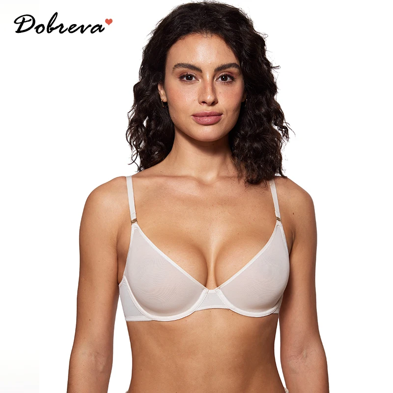 

Women's Sheer Plunge Bra Mesh See Through Sexy Demi Unlined Balconette Bras Underwire