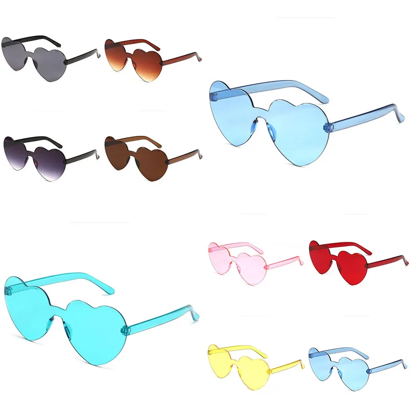 

Love Heart Shape Sunglasses Women Rimless Frame Tint Clear Lens Colorful Sun Glasses Female Red Pink Yellow Shades Travel 2022