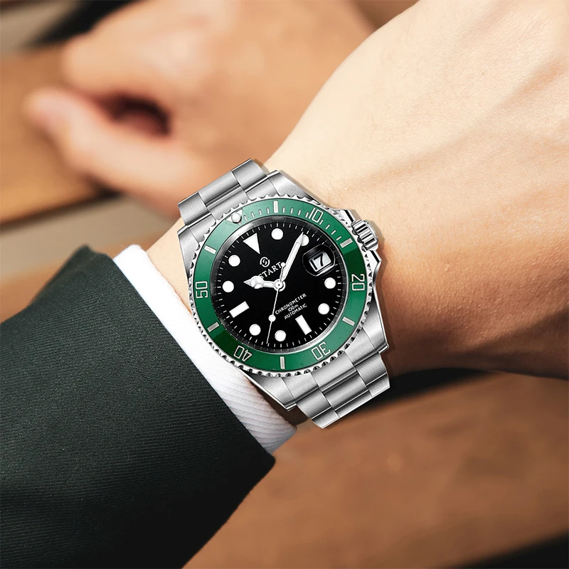 【START】Men's Diving Watch Official Authentic Metal Men's Watch Luminous Waterproof Automatic Mechanical Watch Date Function