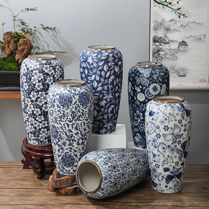 

Искусственный синий белый фарфор Античный Jingdezhen Цветочная композиция для гостиной китайская большая декоративная