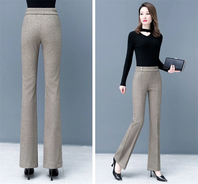 Women's Micro Flared Pants 2025 New Autumn And Winter High Waisted Ladies Woolen Pants Loose Elegant Femme Leisure Pants