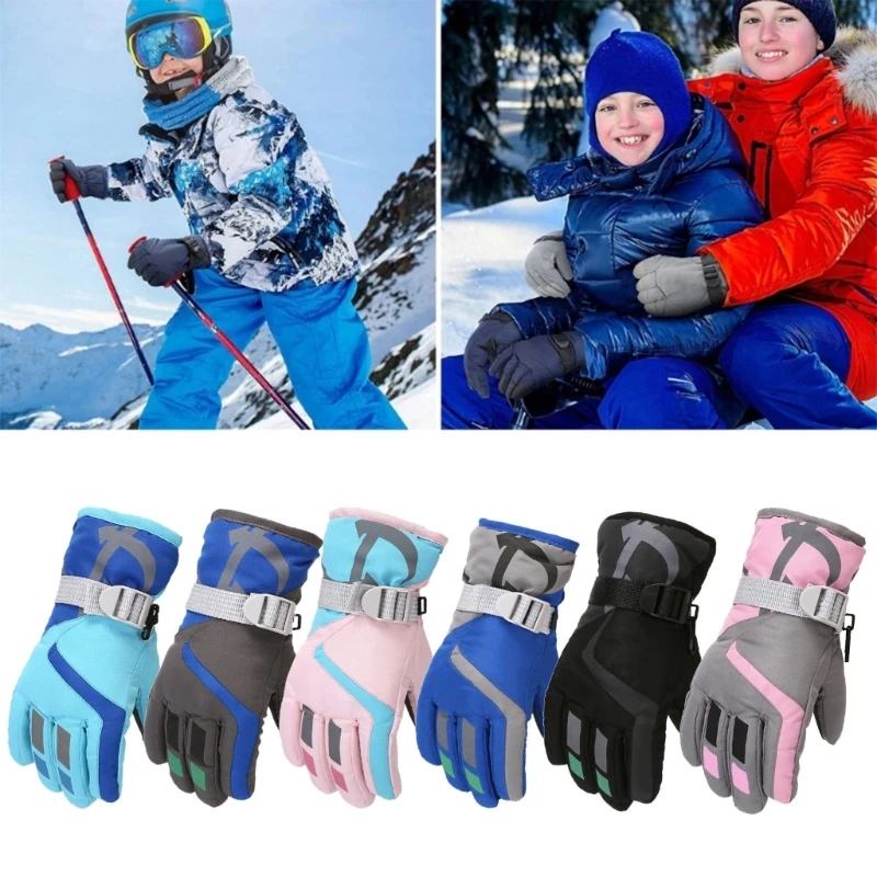 Anti Slip Snow Gloves Adjustable Wrist Strap Gloves Warm Mittens Outdoor Skiing Gloves Skating Essential for 3-16T Kids 5