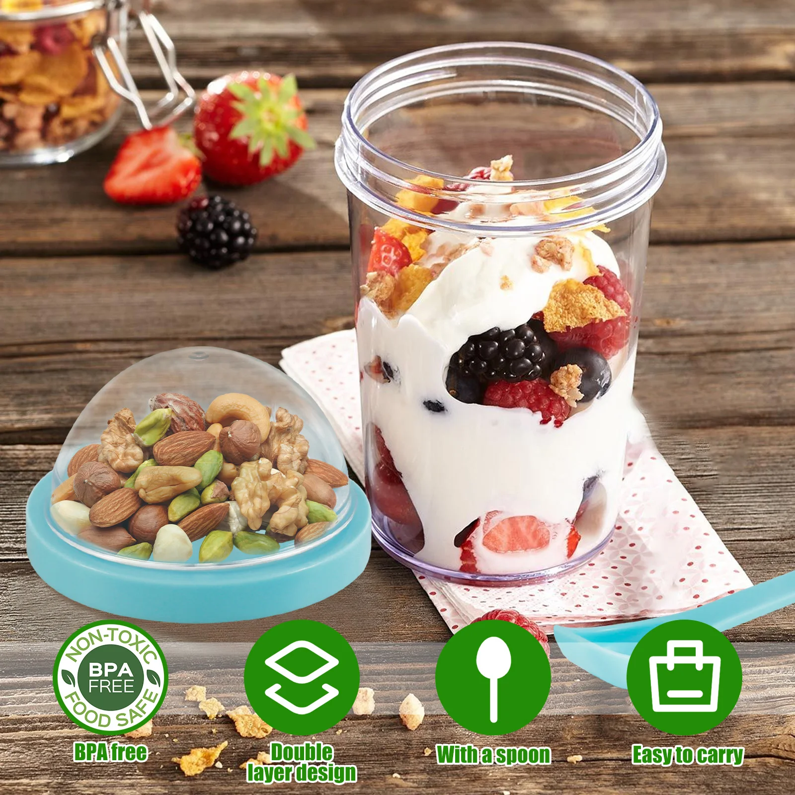 Yogurt Oatmeal Container Overnight Oats Container With Lid And Spoon Portable Leakproof Cereal And Milk Container Cereal Salad 2