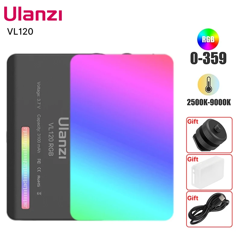 VIJIM Ulanzi VL120 Full Color RGB Video Light 2500K-9000K LED Photography Lighting Dimmable Camera Light Live Vlog Fill Light