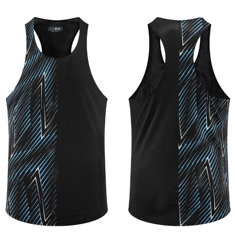 Men Casual Sport Vests Quick Dry Breathable Fitness Running Gym Sleeveless Mesh Workout Vests Prints Bodybuilding Muscle Singlet