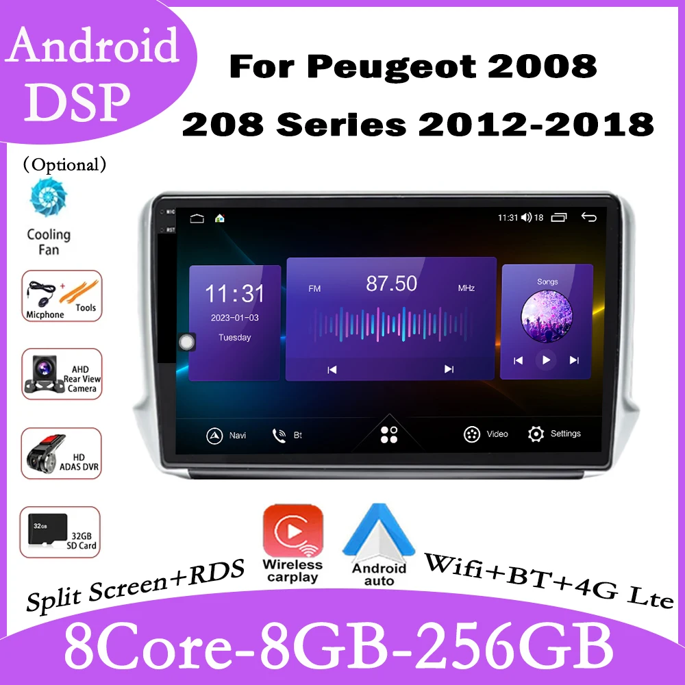 Autoradio Android 13 Per Peugeot 2008 208 Series 2012-2018 Stereo Multimedia Audio Navigazione Gps