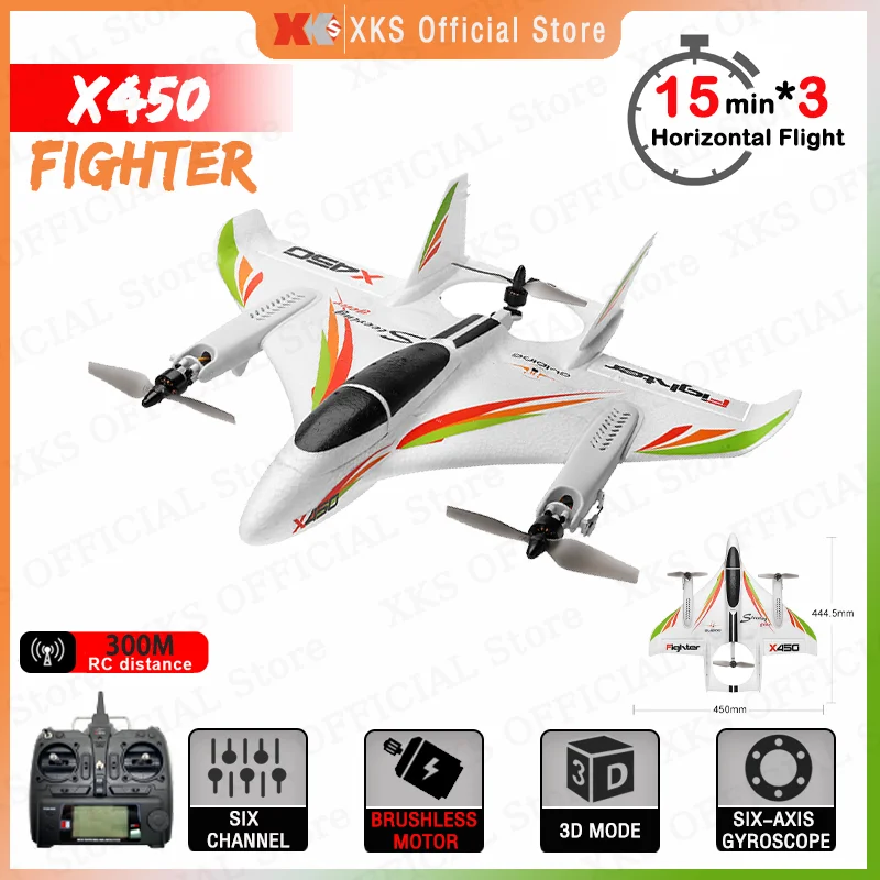

Wltoys XKS X450 RC Quadcopter 2.4G Remote Contorl 3D 6G 6CH Fixed Wing LED Vertical Takeoff RC Airplane RTF Toy Gift for Boy