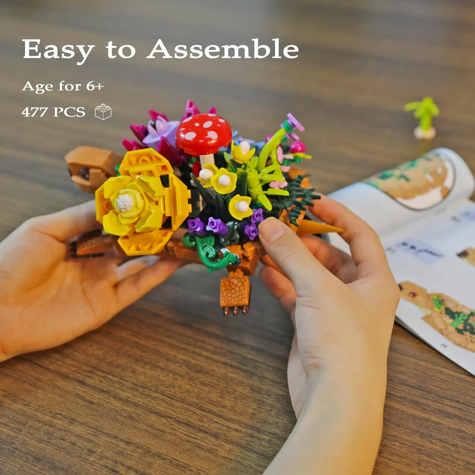 Turtle-Themed Building Block Flower Pot Kit - 509 Pieces - Creative Toy