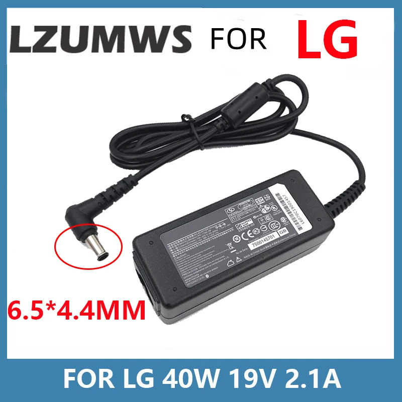 Cabo de Alimentação para lg Led e Monitor Lcd Carregador Adaptador 24 Polegadas Ap16b-a Lcap26b-e Ads45fsn19 19040 19v 2.1a 6.5×4.4 mm