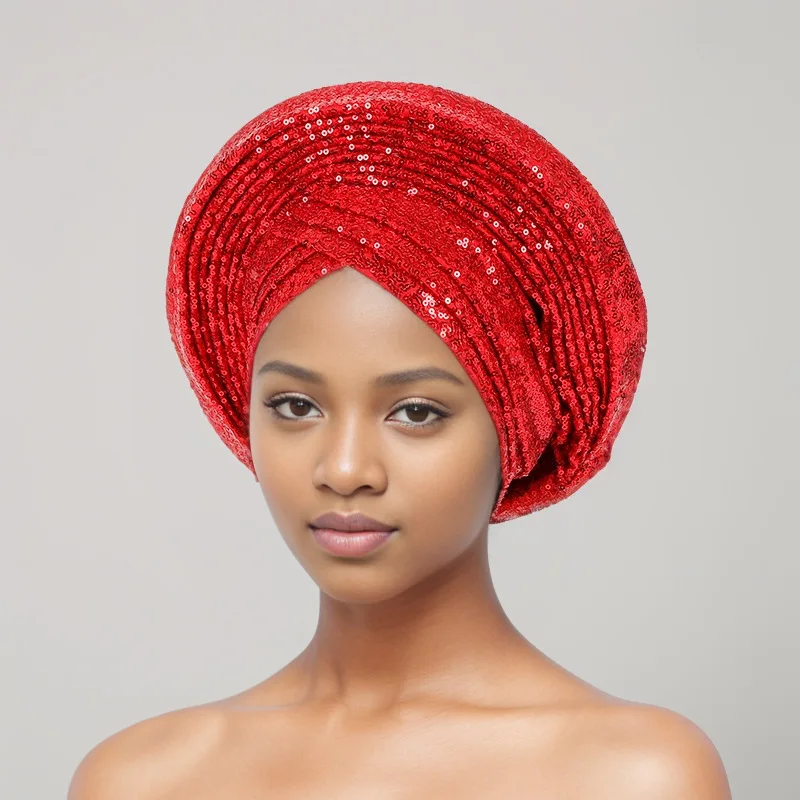 Pailletten Auto Gele Headtie afrikanischen Frauen Kopf wickel Mode Turban Kappe Nigeria Hochzeit Geles bereits gemacht Kopf binder Kopf bedeckung – Detail 15
