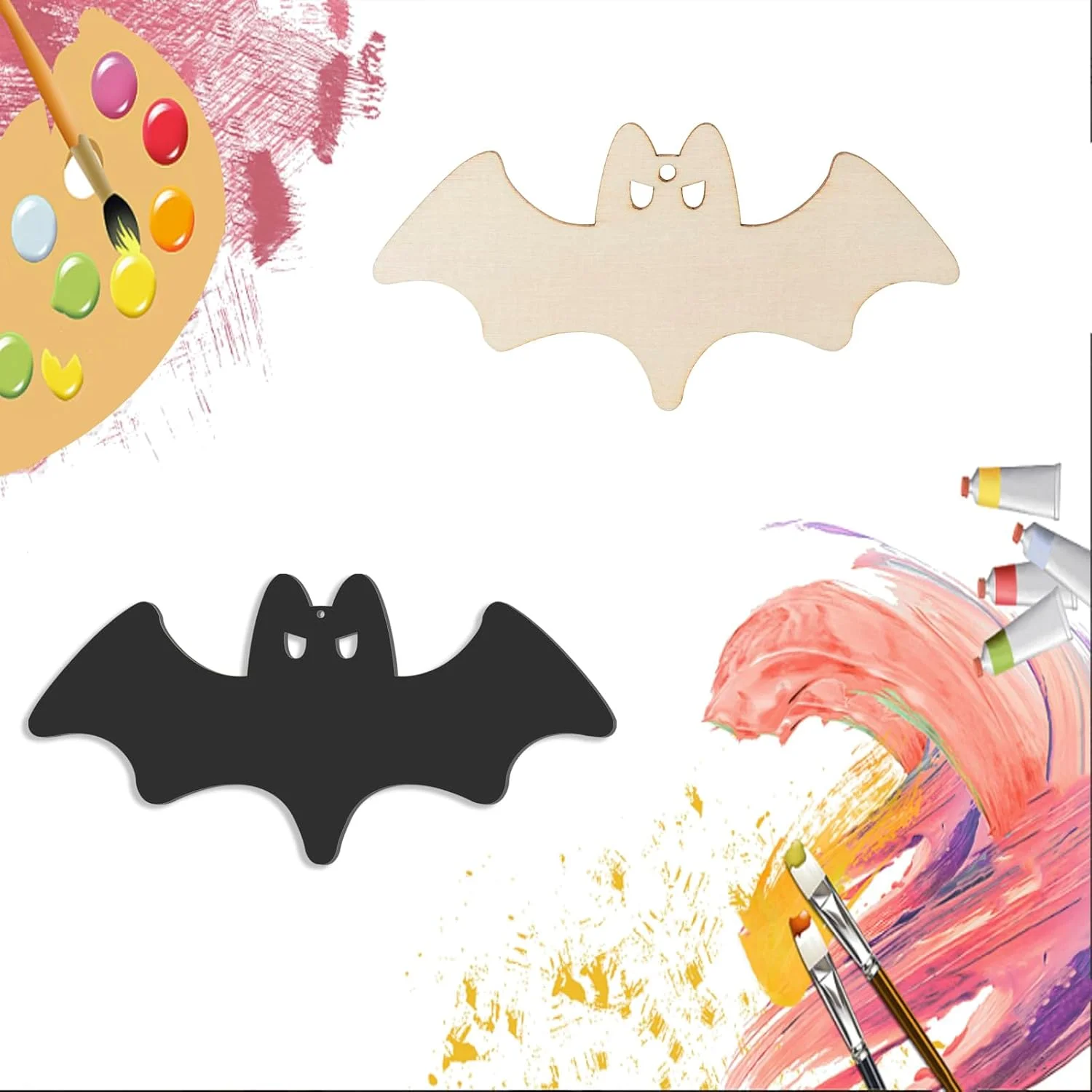 Halloween-Kunsthandwerk für Kinder: DIY-Malset aus Holz – Spinne, Fledermaus und Kürbis-Ornamente für die Party-Dekoration zu Hause, hängende Geschenke – Detail 7