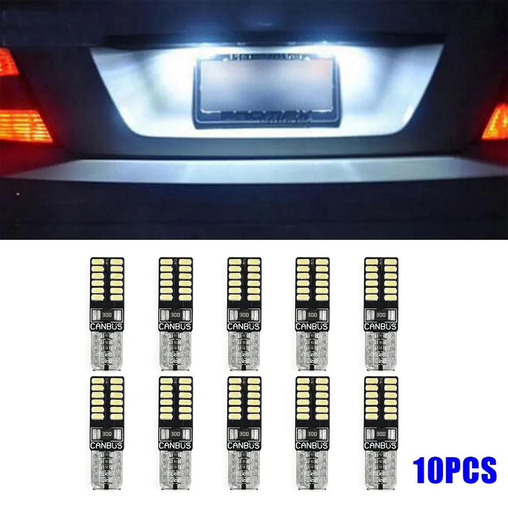 

10pcs 194 W5W T10-3014-24SMD LED Canbus Error Free Car License Plate Lights DC12V 2.4W 6500K 220LM White Signal Lamps Bulbs