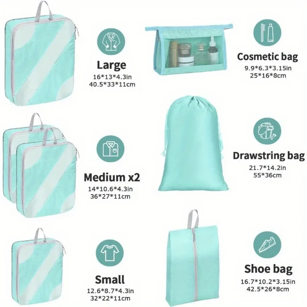 Oragnizer Set - 7-Piece Compression Pack Cube,Light Pack Cube, Travel Backpack Clothing Bag,Travel Essentials Suitcase Organizer 3