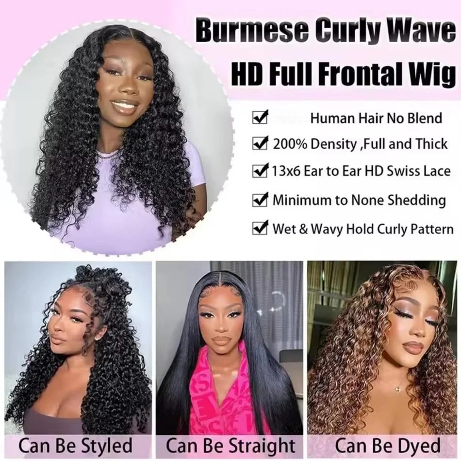 30 40 Inch Burmese Curly Wigs Human Hair 13X6 Hd Lace Frontal Wig For Women Water Wave Lace Front Wig 250 Density Brazilian Hair 5