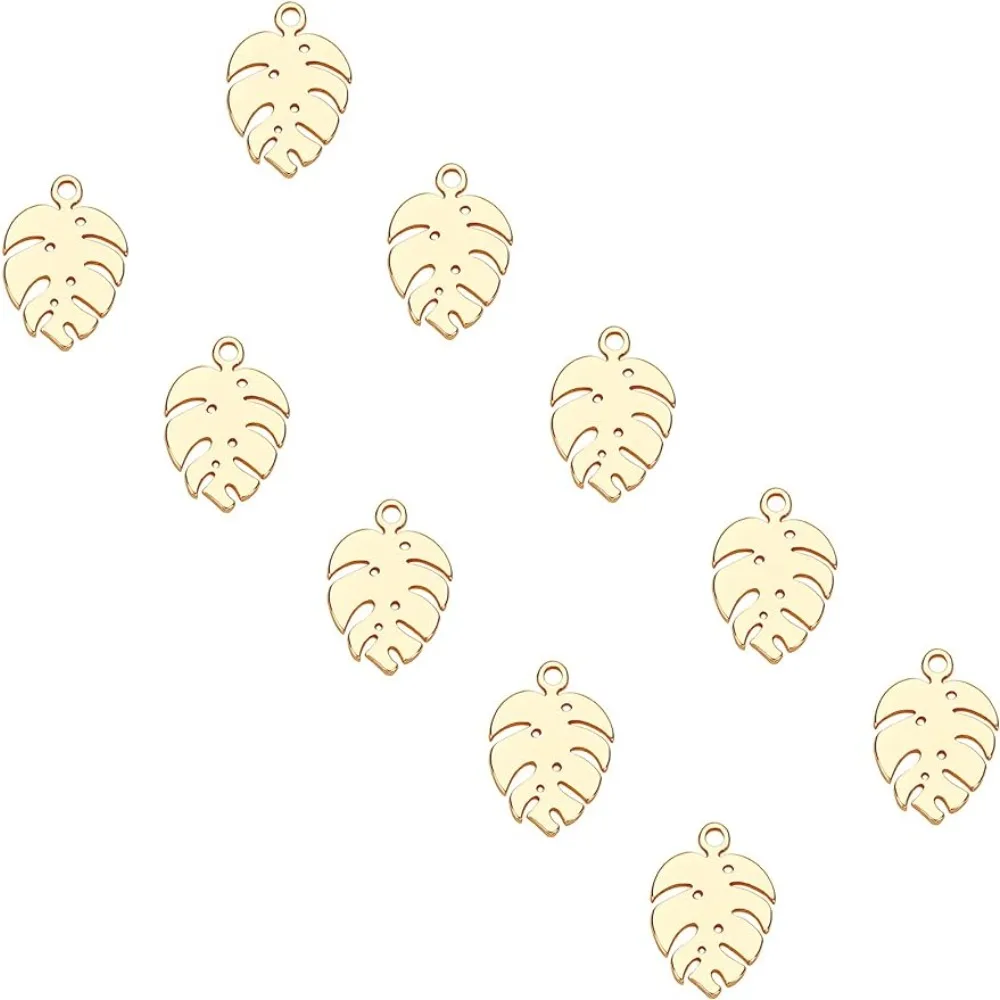 

Позолоченные Подвески в виде листьев, гипоаллергенные подвески из нержавеющей стали, гладкие металлические подвески «сделай сам» с отверстием 1,2 мм для ювелирных изделий, около 20 шт.