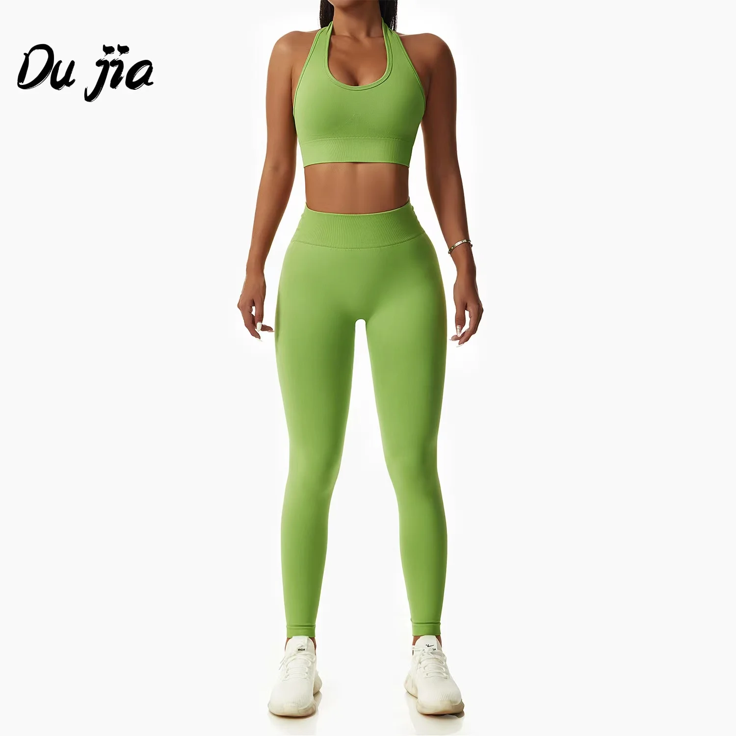 

Seamless Yoga Clothes For Women Halter Neck Crop Top Bra Push Up Fitness Leggings Tracksuit Two Piece Sport Outfit Gym Clothing