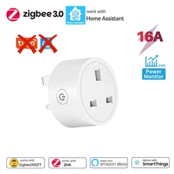 Smart Home Automation Zigbee UK Plug with Power Monitoring - Voice Assistant Compatible - ZigBee3.0 16A