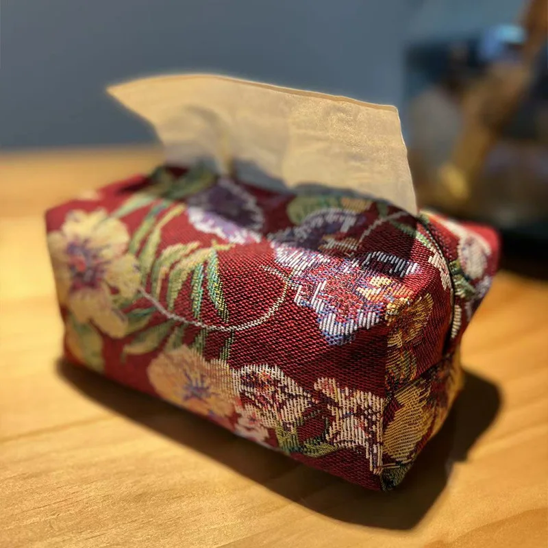 Restaurant Retro Tissue Box Home Living Room Tissue Box Light Luxury Fabric Bag Storage Embroidered Tissue Bag Wholesale 2