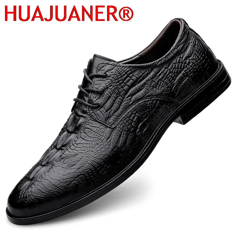 

Spring Autumn Men's Casual Genuine Leather Oxford Shoes Male Abiye Crocodile Pattern Prom Evening Long Dresses Soft Shoes