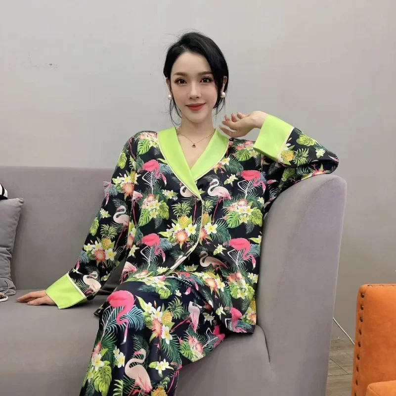 

Ice silk pajamas women's spring and autumn style 2023 new net red style can be worn outside high-quality silk home clothes