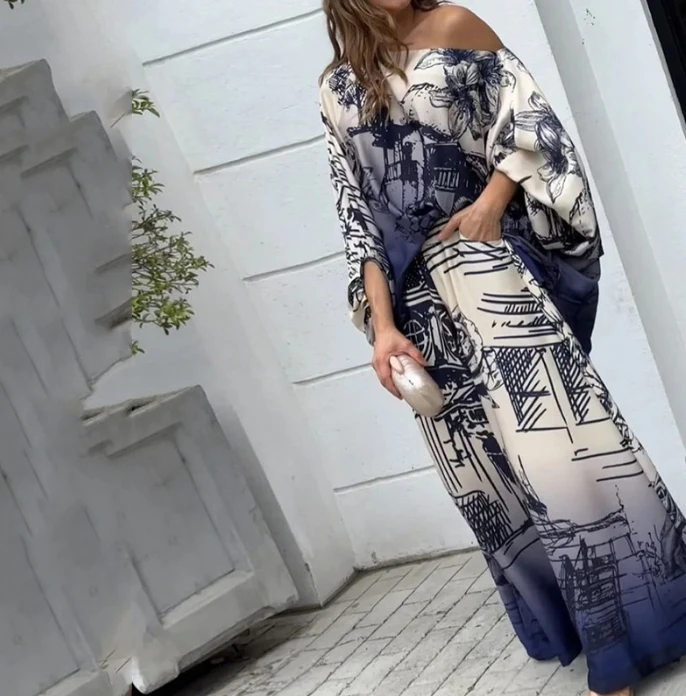 Hot Selling 2024 Women's Pants Set Early Spring Autumn Fashion Printed Loose Fitting Fashion Two-Piece Set Temperament Commuting
