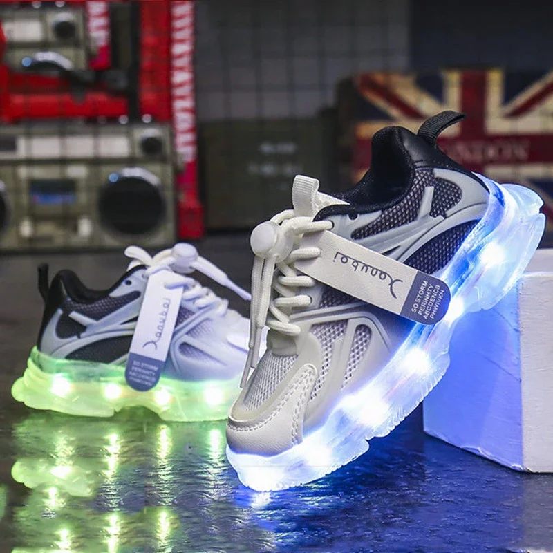 kids shoes red sneakers shadow sneakers USB charge Kids Sneakers Light Up Casual Running Shoes Boys Girls Walking Sports Shoes LED Flashing Breathable Luminous