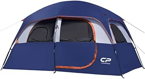 

Waterproof Windproof Family Tent with Top Rainfly, 4 Large Mesh Windows, Double Layer, Easy Set Up, Portable with Carry Bag