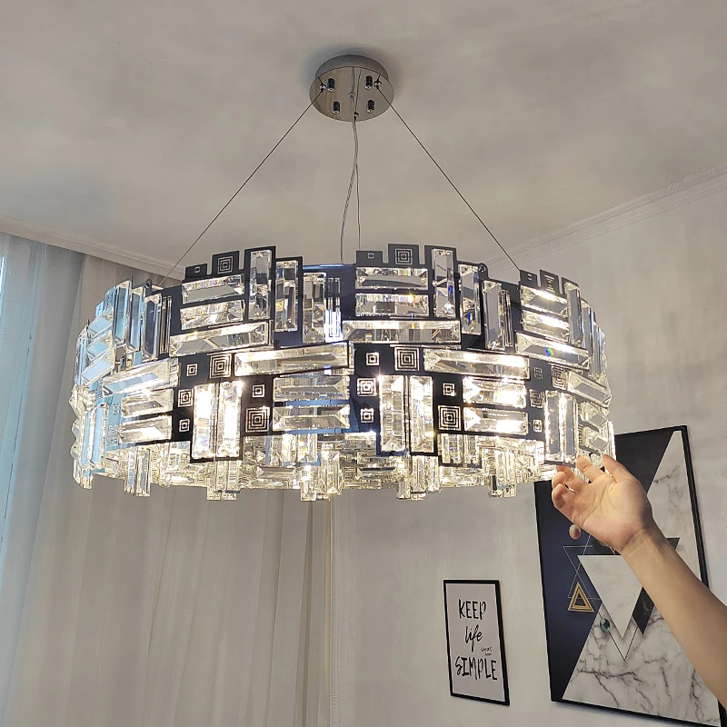 

Modern Clear Crystal Chrome Stainless Steel Chandelier Luxury Round Hanging Light For Living Room Bedroom Dinning Room Art Lamp