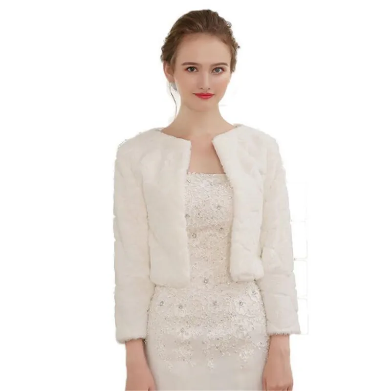 

White/Red Long Sleeve Cloaks Winter Wedding Bolero Wedding Shawls Bridal Shrug Faux Fur Women Wraps Bridal Jacket Party Coat