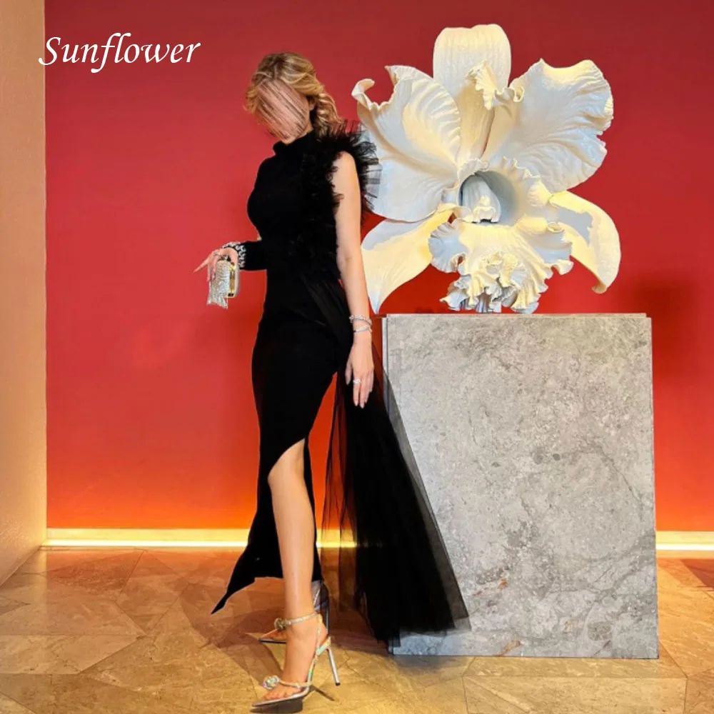 

Sunflower One-Shoulder Prom Gowns Beading Long Sleeve Evening Dress Slim Crepe Mermaid Party Dress 2023 High-end Custom