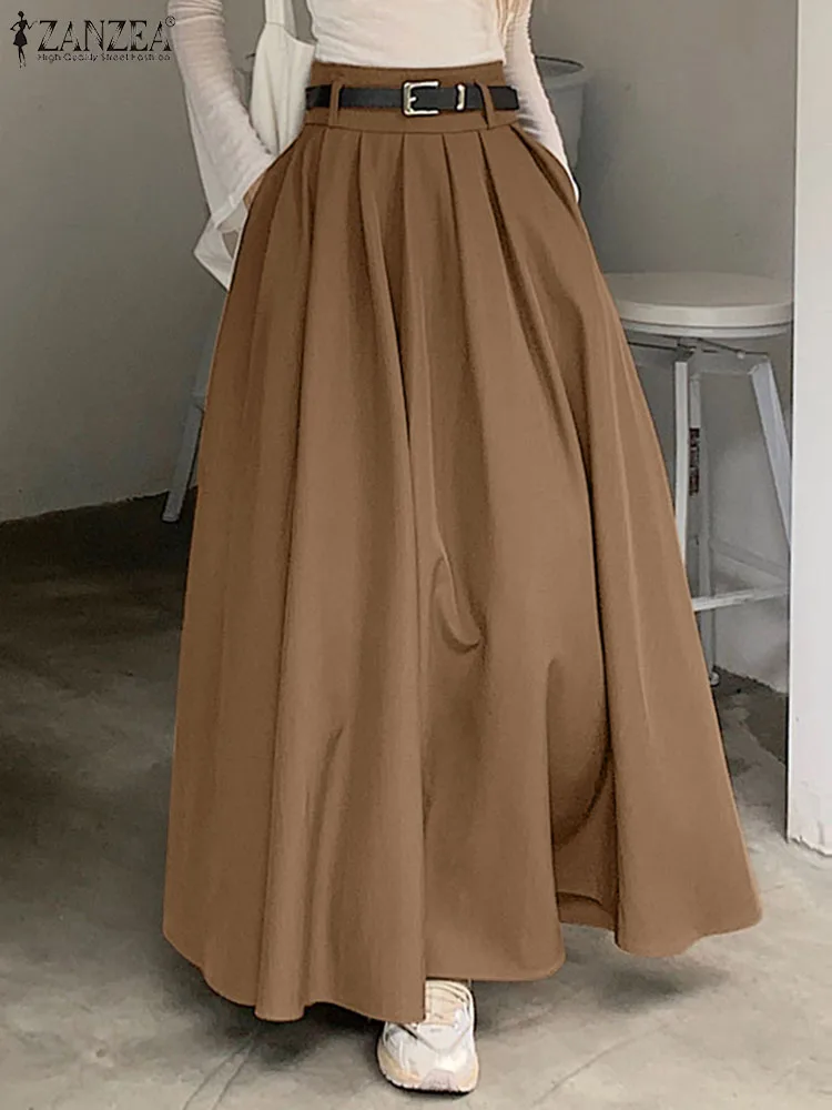 ZANZEA Women High Waist Jupe Korean Vintage Pleating Swing