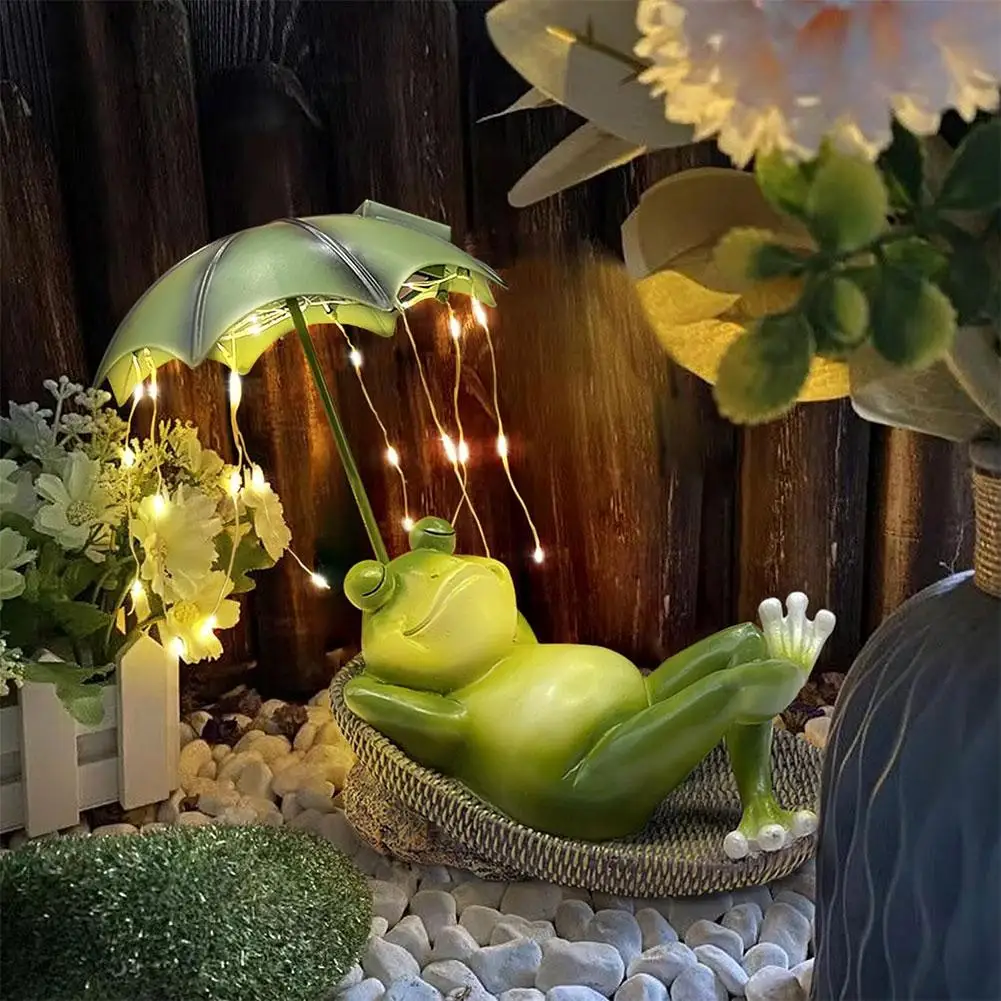 

Садовая статуя лягушки на солнечной батарее, садовое уличное украшение, милая декоративная статуя с животным лужайкой, скульптура из смолы, двор, J3U8