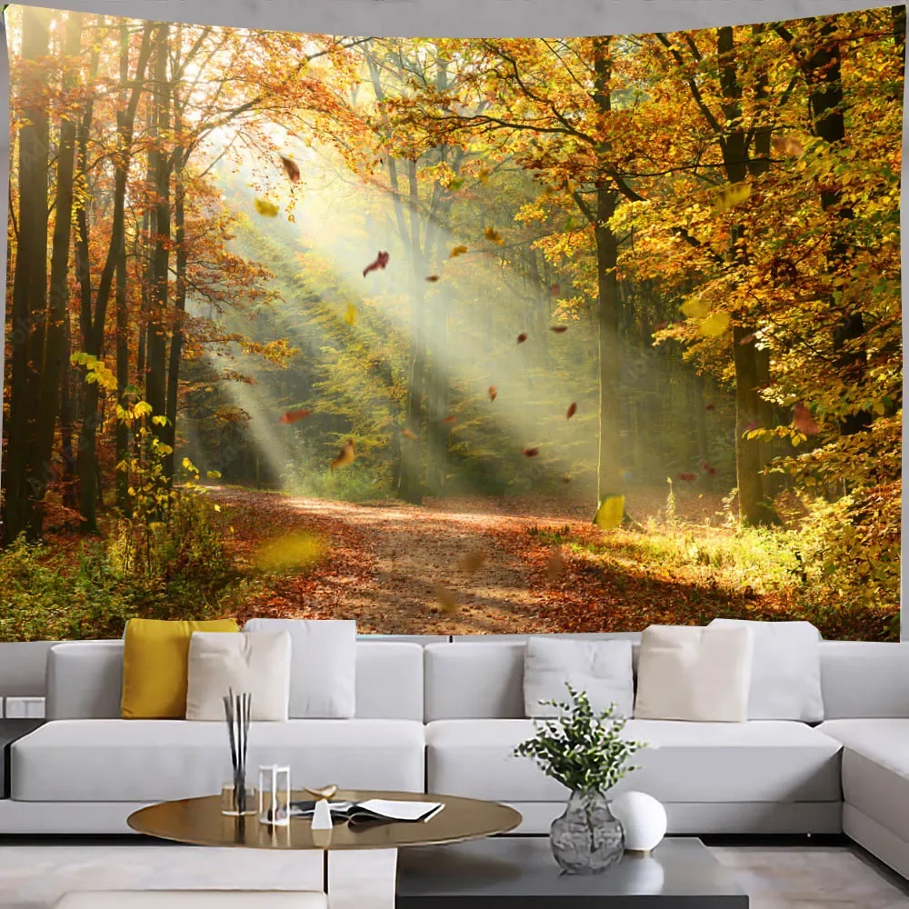 Autumn Forest Tapestry Wall Hanging Fallen Leaves Landscape Room Decoration Family Bedroom art large fabric wall tapestrys