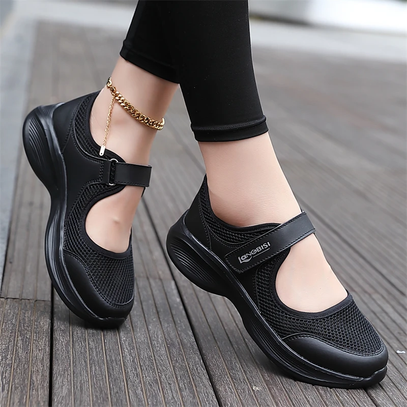 Sommerliche Damen-Mesh-Schuhe, atmungsaktiv, lässig, weichsohlige Mesh-Schuhe, Sportschuhe zum Gehen, Mütterschuhe, dicksohlige, hohle Komfortschuhe – Detail 7