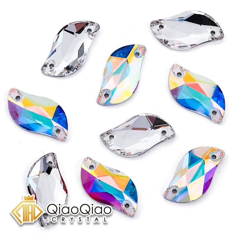 QIAO Blatt Top Qualität Glas Kristall AB Nähen Steine Flatback Nähen auf Strasssteine Für Kleidungsstück Kleidung Taschen 3254