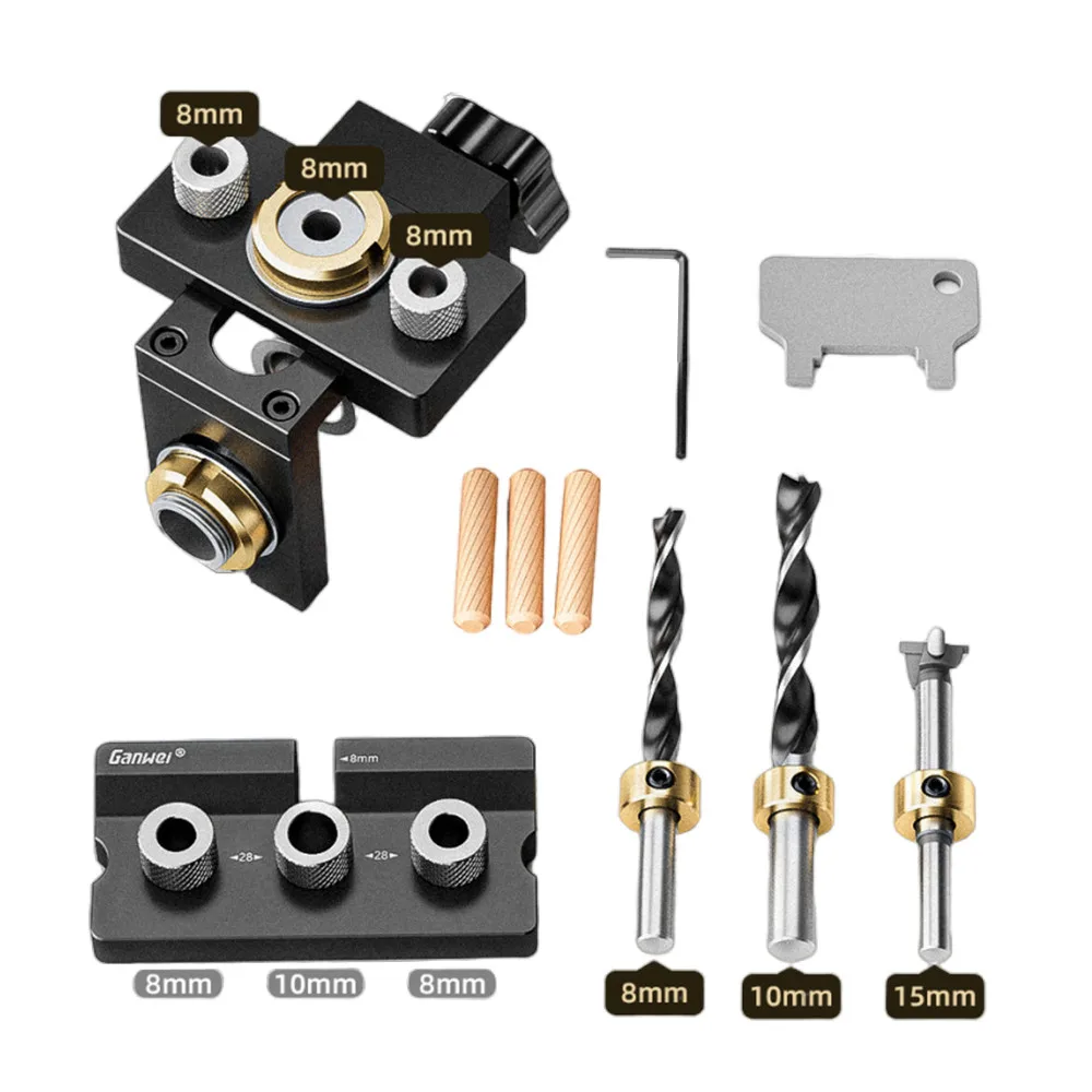 Deuvel Gat Gereedschap 3-in-1 Verstelbaar Houtbewerking Doweling Jig-kit Pocket Hole Jig Boor Locator Voor Het Verbinden Van Meubels Ponsgereedschap Deuvel Gat Jig Aluminium