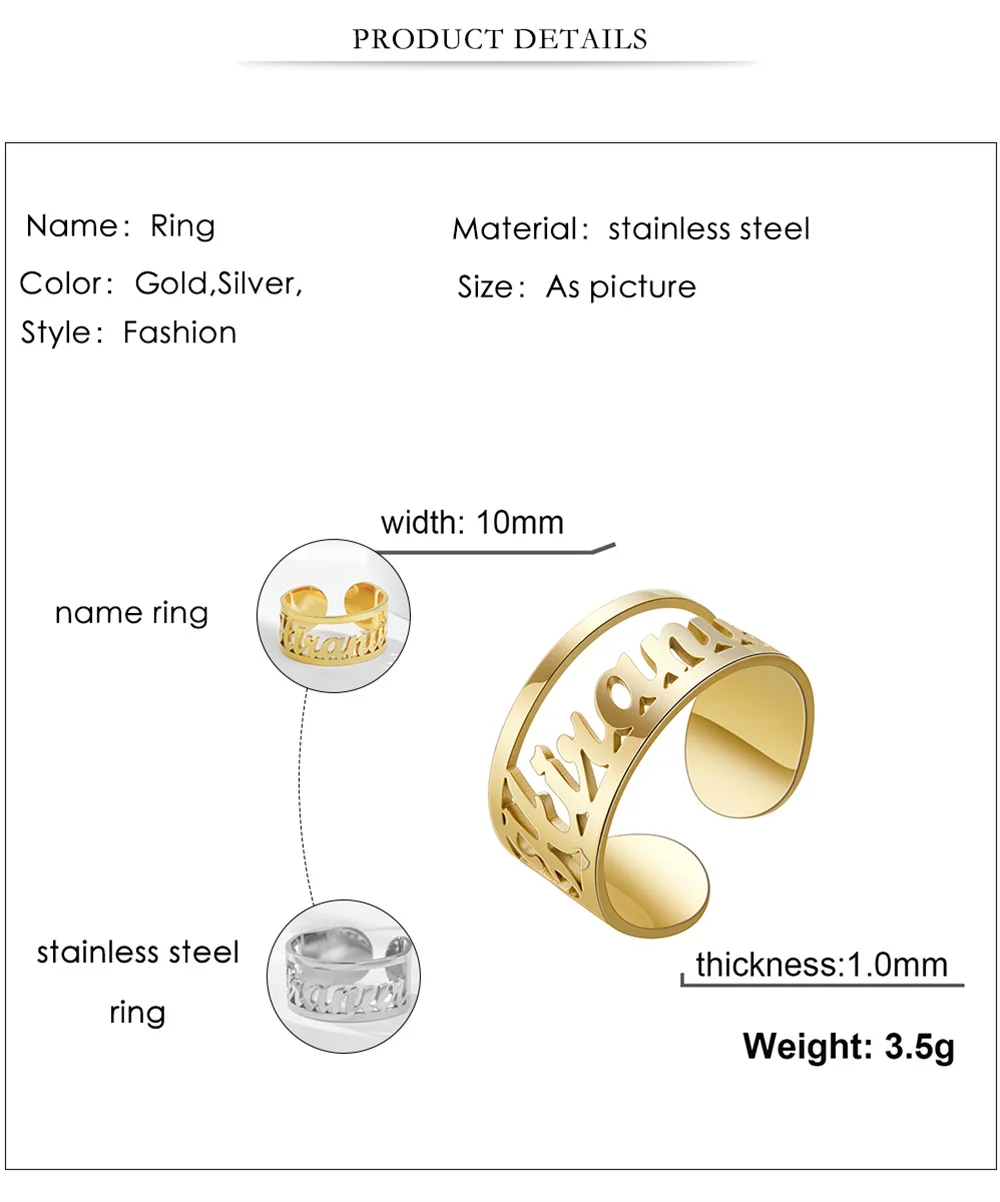 Mode Benutzerdefinierte Name Ringe Für Männer Frauen Personalisierte Hohl Edelstahl Name Ring Schmuck Mutter der Tag Weihnachten Geschenke – Detail 7