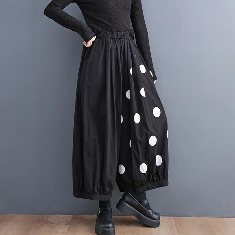 #2930 Summer Polka Dot Printed Pants Women Loose Vintage Thin Wide Leg Pants High Waisted Bloomers Trousers Ladies Streetwear