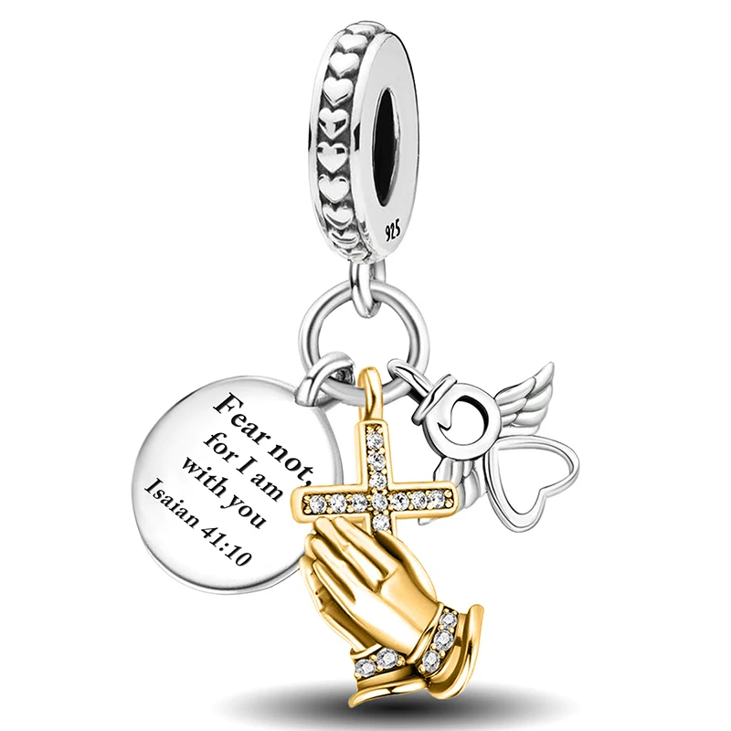 925 Silber Plattiert Klassischer Heilige Mutter Liebesherz Kreuz Charm Anhänger Passend für Damen Armbänder Armreifen DIY Schmuckherstellung Geschenk – Detail 7