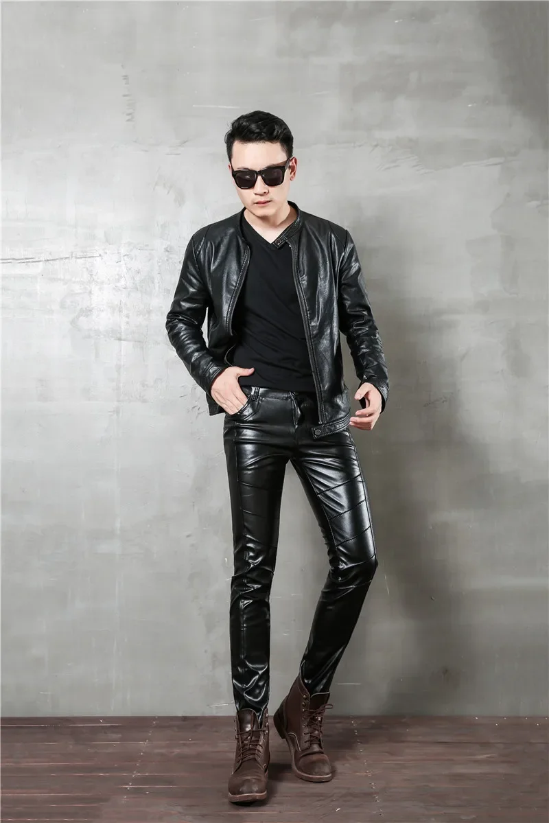 Description Picture 3 of itemIdopy Men`s Halloween Cosplay Zippers Pu Motorcycle Party Holiday Stage Performance Faux Leather Pants Jeans