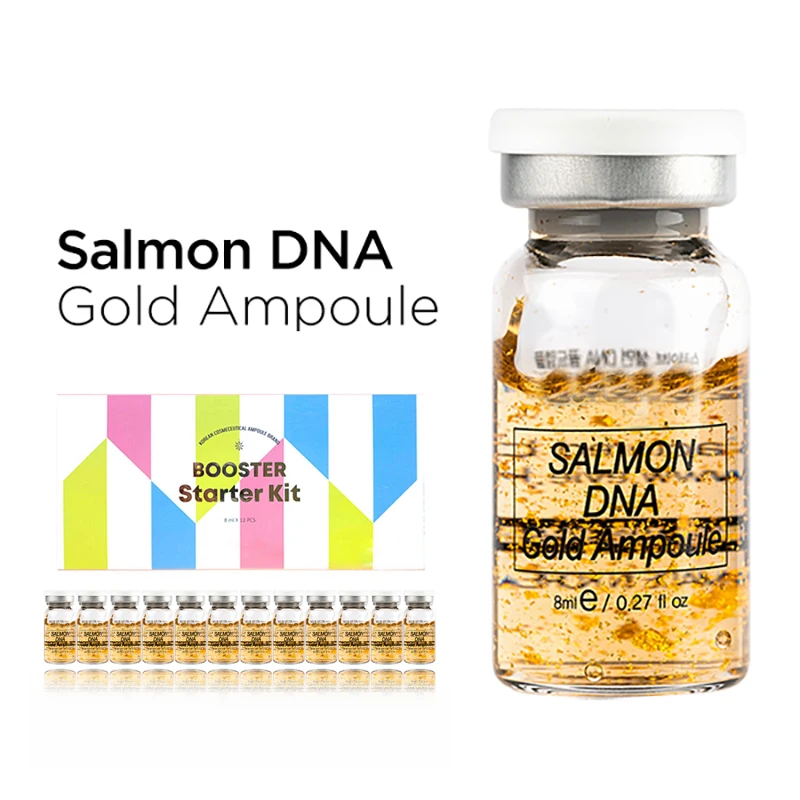 

Salmon DNA Gold Ampoule Skin Booster Serum Kit MTS Solution Essence for Anti Wrinkle Skin Regeneration Brightening 12Pcs/box