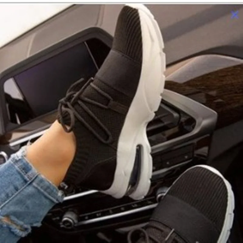 New Sneakers for Women Summer Woman Breathable Sock Casual Shoes Lace-up Tennis Mesh Shoes Female Sport Shoes Ladies Flat Shoes