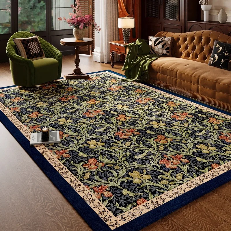 Floral Living Room Carpet Retro Pastoral Classic Art Design Bedroom Plush Rug Machine Washable Foldable Sofa Coffee Table Mat 러그